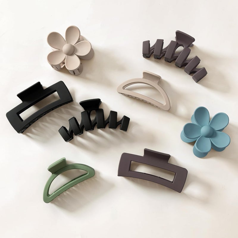 Sunolga 8PCS Hair Clips for Women, Flower Claw Clips for Thick Hair, Non-Slip Hair Accessories with Multi-Styles, Neutral Colors Variety Pack - Image 1